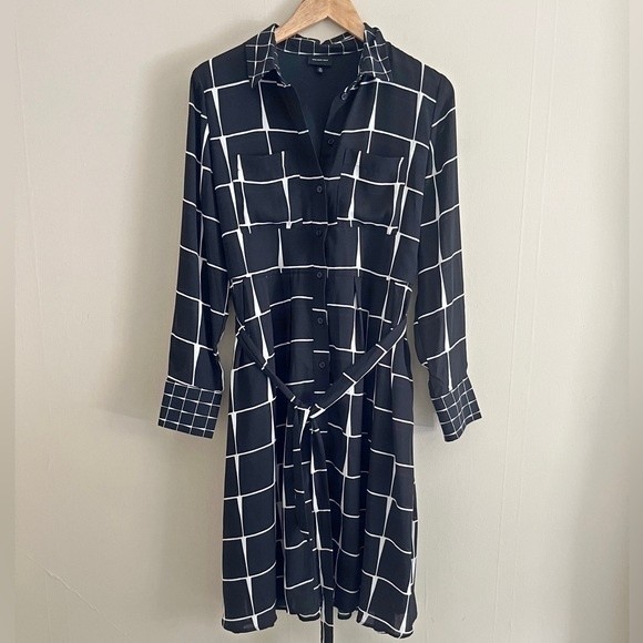 WHO WHAT WEAR black grid check print button shirt dress with pockets & belt - Picture 2 of 8